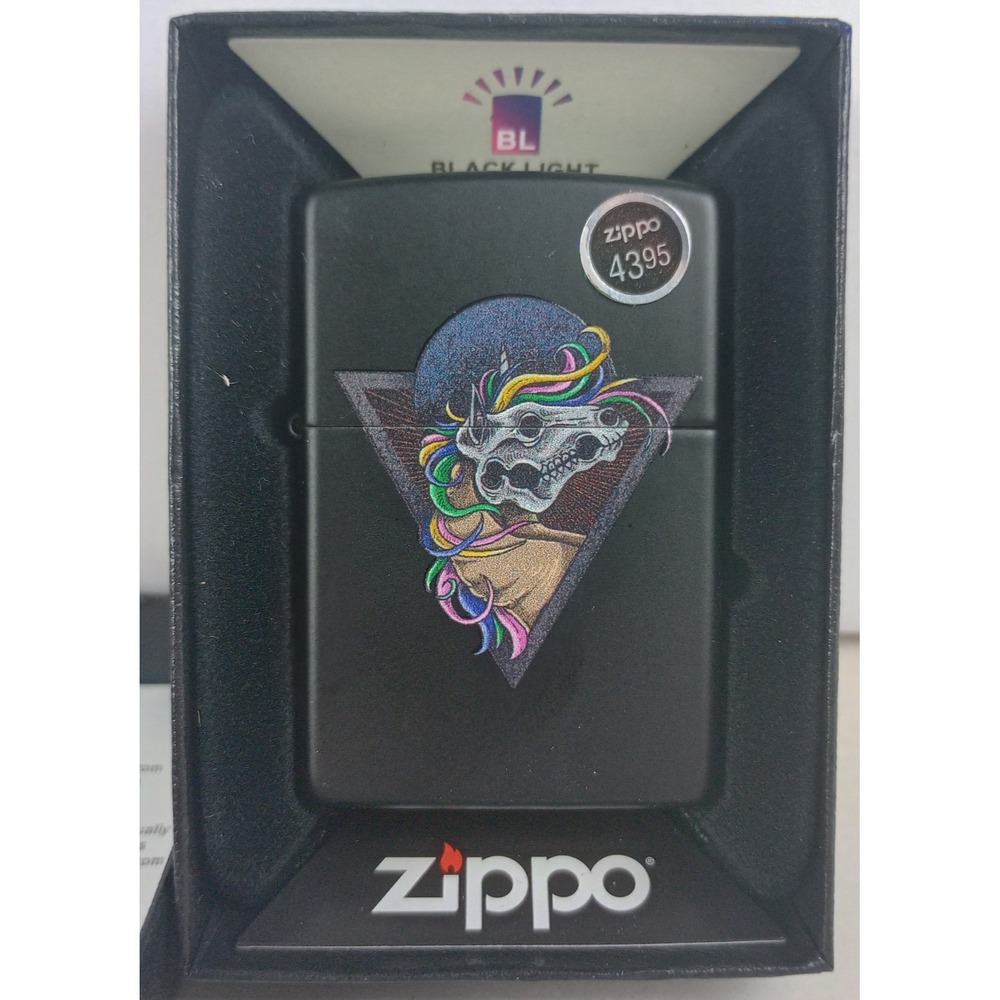 Brand New in Box Genuine Zippo Lighter Horse Skull Black Light